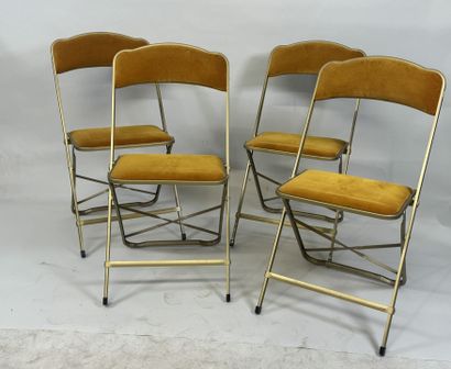 Set of four folding chairs in wood and gilded...