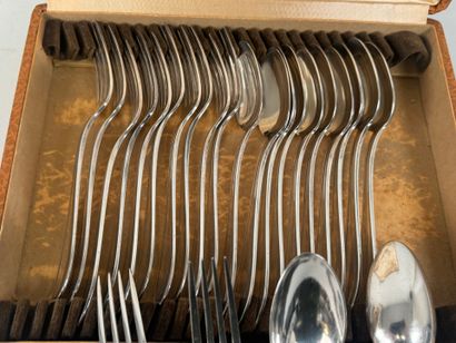 Twelve pieces of silver-plated flatware,...