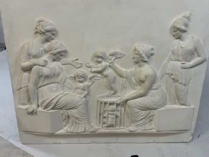 Large rectangular plaque in plaster decorated...