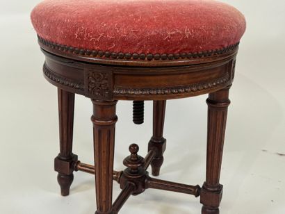 Circular piano stool in molded wood, screw...