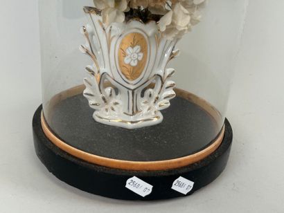 Glass globe, the circular wooden base decorated...