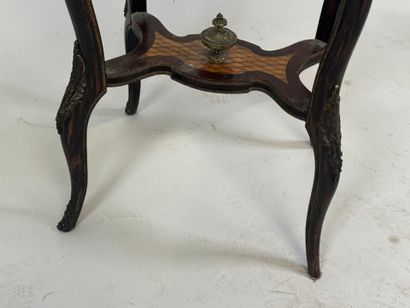 Small pedestal table in veneer and marquetry,...