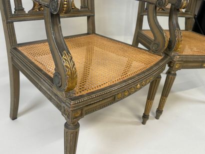 Pair of molded and lacquered wood armchairs...