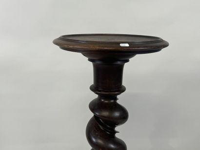 Blackened wood saddle, circular base, twisted...