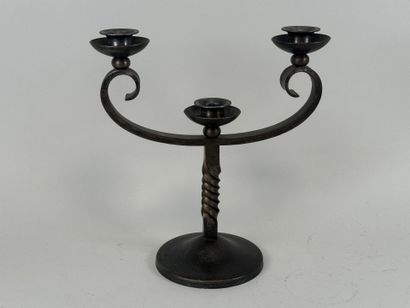 Two-light metal candlestick, circular base,...