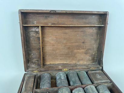 Rectangular wooden painter's box, the interior...