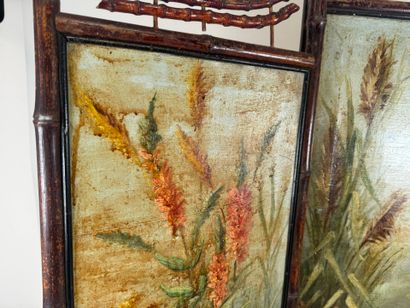 Three-leaf japanese folding screen, the bamboo...