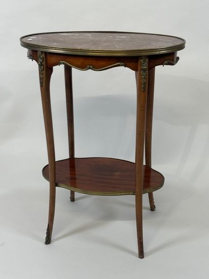 Small wooden flying table, marble top, bronze...