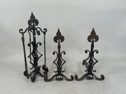 Important pair of cast-iron and metal andirons...