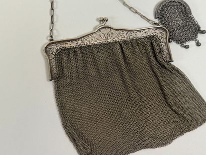 Large silver-plated evening bag with chased...
