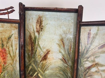Three-leaf japanese folding screen, the bamboo...