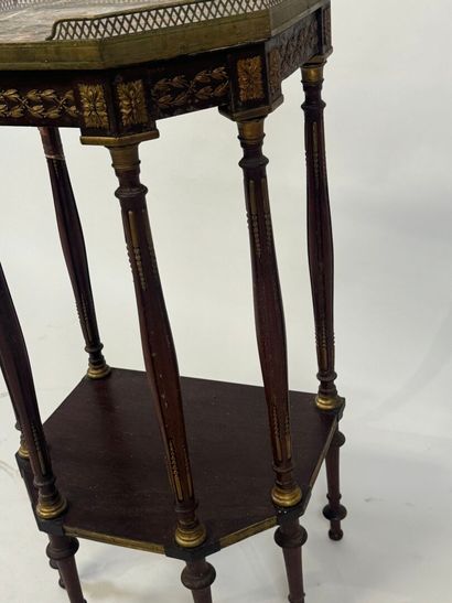 Small gilded brass and veneered canted table,...