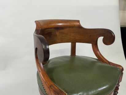Desk armchair in molded wood, tapered legs,...
