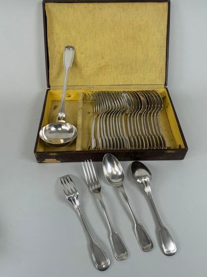 Set of twelve silver-plated table settings...
