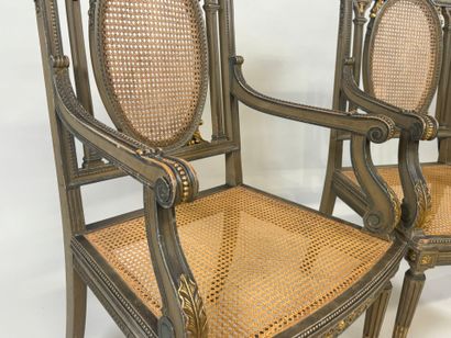 Pair of molded and lacquered wood armchairs...