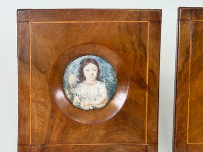 Pair of circular miniatures on ivory decorated...