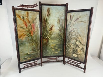 Three-leaf japanese folding screen, the bamboo...