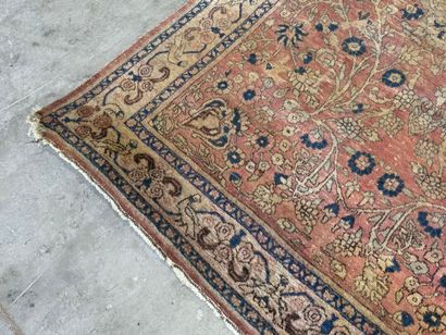 Hand-knotted wool rug decorated with foliate...