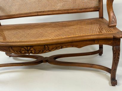 Molded and carved wood bench with leafy shell...
