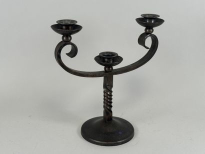Two-light metal candlestick, circular base,...
