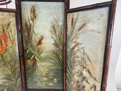 Three-leaf japanese folding screen, the bamboo...