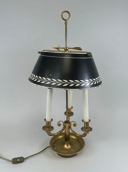 Grande lampe de bureau en bronze doré à trois...