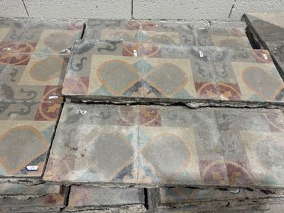 Large lot of polychrome cement tiles with...