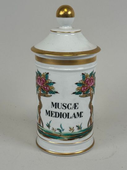 PILLVUYT.
Pot à pharmacie en porcelaine blanche...