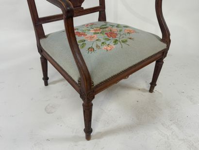 Molded and carved wood armchair, lyre back,...
