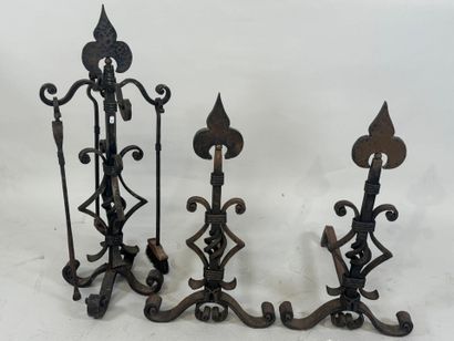 Important pair of cast-iron and metal andirons...