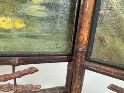 Three-leaf japanese folding screen, the bamboo...