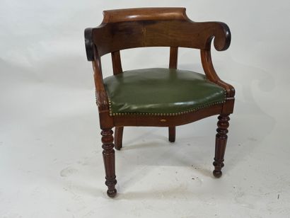 Desk armchair in molded wood, tapered legs,...