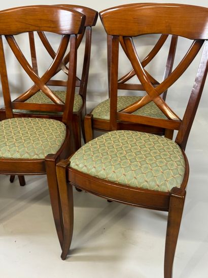 Series of six chairs in molded cherrywood,...