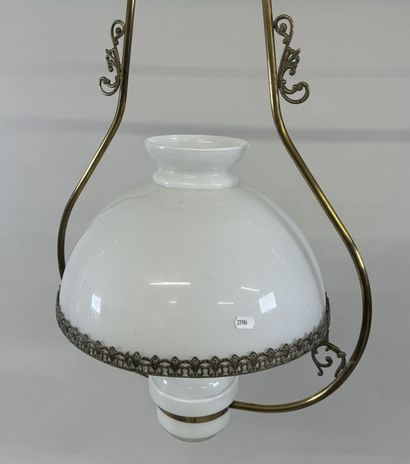 Hanging lamp in opaline glass and brass.
H....