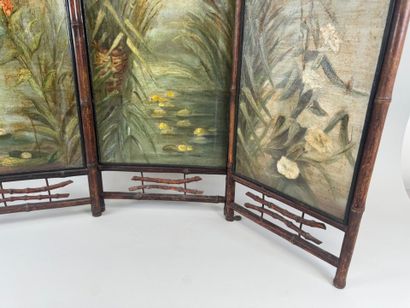 Three-leaf japanese folding screen, the bamboo...