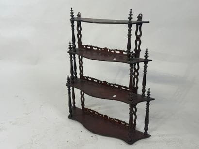 Small four-tiered wall shelf in turned and...