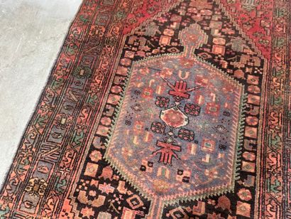 Hand-knotted wool rug with stylized motifs.
223...