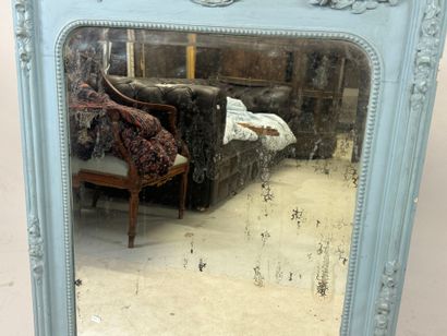 Painted and carved wood overmantel mirror...