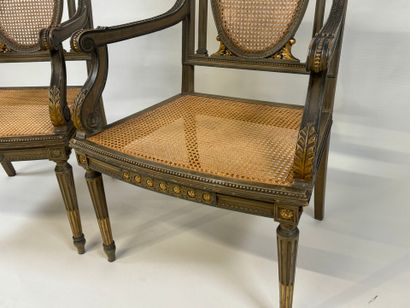 Pair of molded and lacquered wood armchairs...