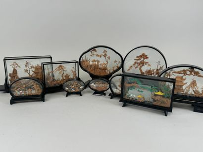 ASIA, 20th century.
Set of eleven cut cork...