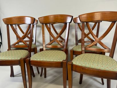 Series of six chairs in molded cherrywood,...