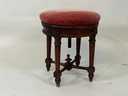 Circular piano stool in molded wood, screw...