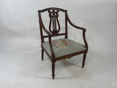 Molded and carved wood armchair, lyre back,...