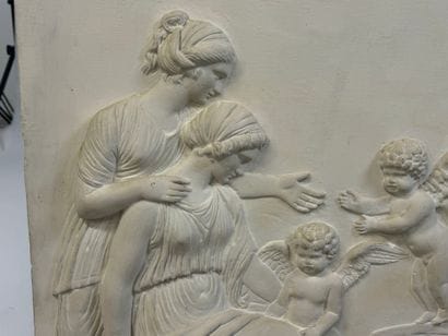 Large rectangular plaque in plaster decorated...