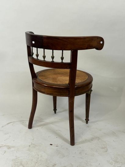 Desk armchair in molded wood and brass, with...