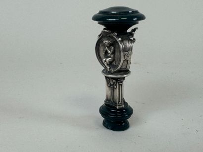 Metal and hardstone cachet with faceted decoration...