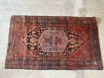 Hand-knotted wool rug with stylized motifs.
223...