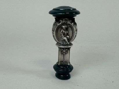 Metal and hardstone cachet with faceted decoration...