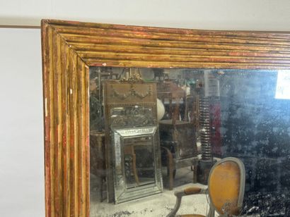 Large rectangular mirror in wood and gilded...