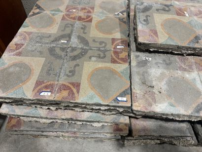 Large lot of polychrome cement tiles with...